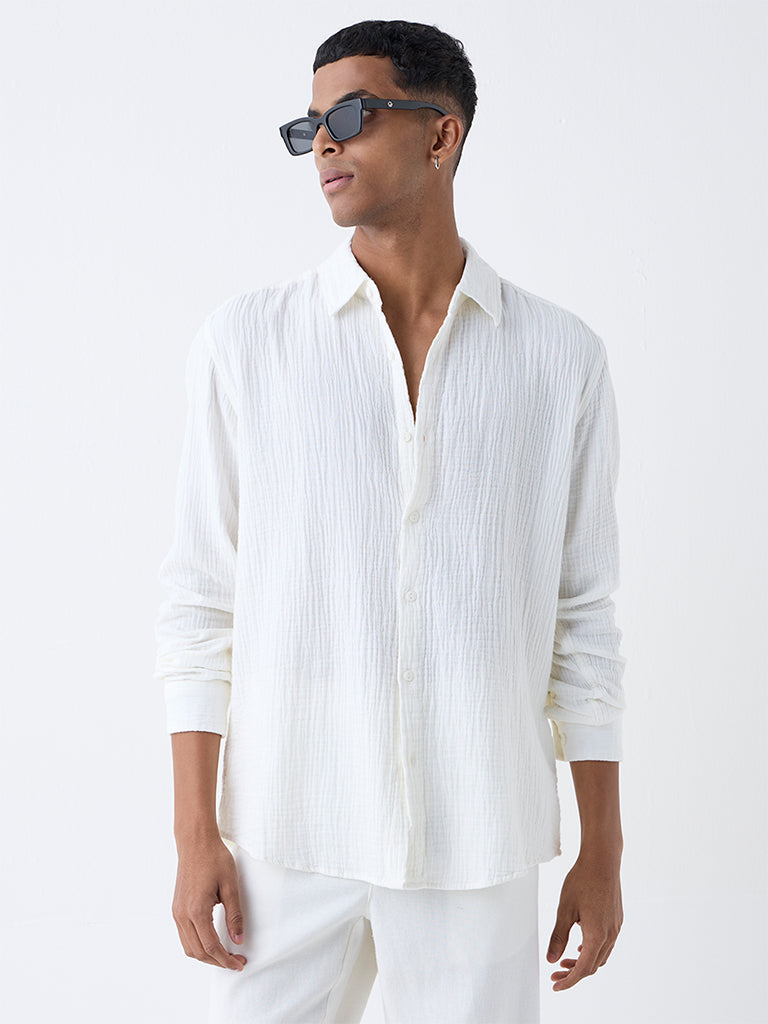 ETA White Crinkle-Textured Relaxed-Fit Cotton Shirt