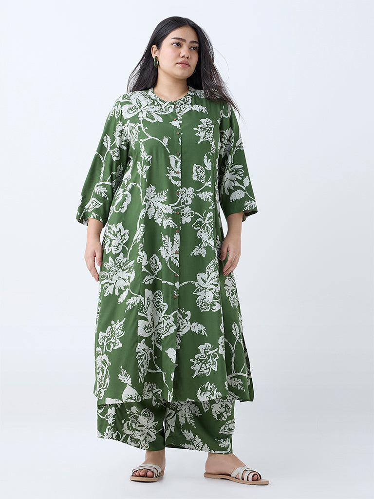 Diza Green Floral Design Ethnic Pants