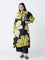 Diza Black Floral Design Cotton A-Line Kurta