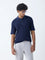 Ascot Navy Textured Relaxed-Fit Cotton-Blend Polo T-Shirt