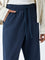 ETA Dark Blue Solid Relaxed-Fit Mid-Rise Cotton Pants