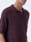 ETA Maroon Self-Striped Relaxed-Fit Cotton Polo T-Shirt