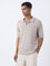 ETA Beige Self-Striped Relaxed-Fit Cotton Polo T-Shirt