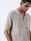 ETA Beige Self-Striped Relaxed-Fit Cotton Polo T-Shirt
