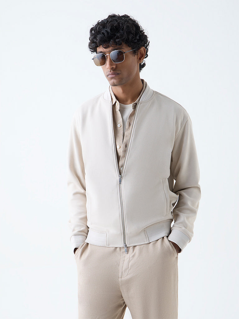 Ascot Off-White Solid Relaxed-Fit Suede Jacket