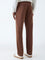 Ascot Brown Relaxed-Fit Mid-Rise Cotton-Blend Trousers
