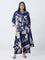 Diza Indigo Floral Printed A-Line Kurta