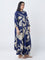 Diza Indigo Floral Printed A-Line Kurta