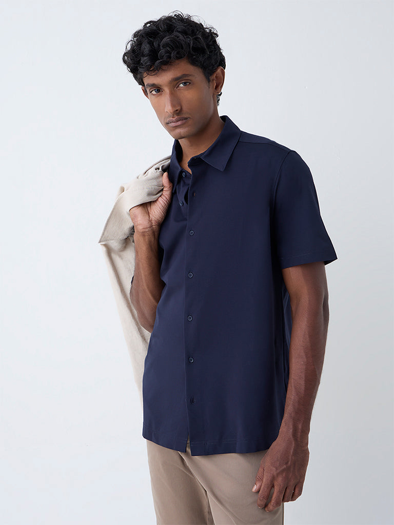 Ascot Navy Solid Relaxed-Fit Shirt