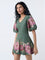 Bombay Paisley Sage Floral Printed Cotton A-Line Dress