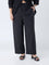 Gia Black Pinstriped High-Rise Trousers with Belt