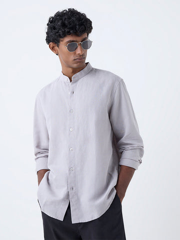 Ascot Grey Relaxed-Fit Linen-Blend Shirt