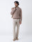 Ascot Beige Relaxed Fit Cotton Three-Quarter Zip Sweater