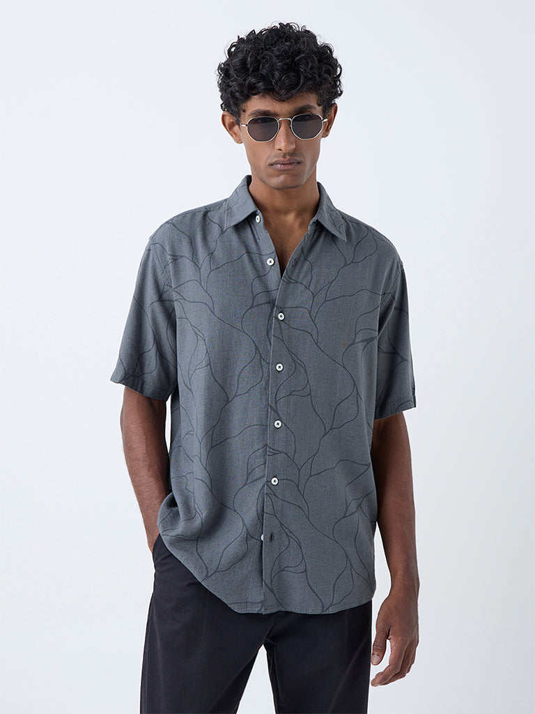 Ascot Grey Abstract Pattern Relaxed-Fit Shirt