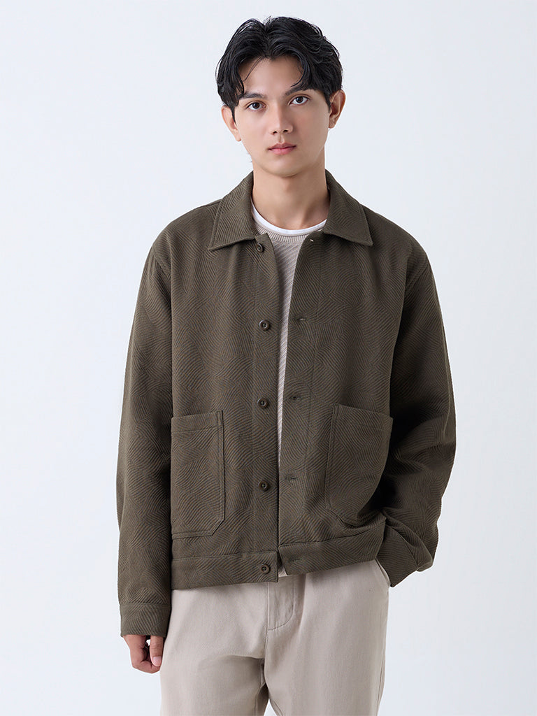 ETA Olive Textured Relaxed-Fit Cotton Jacket