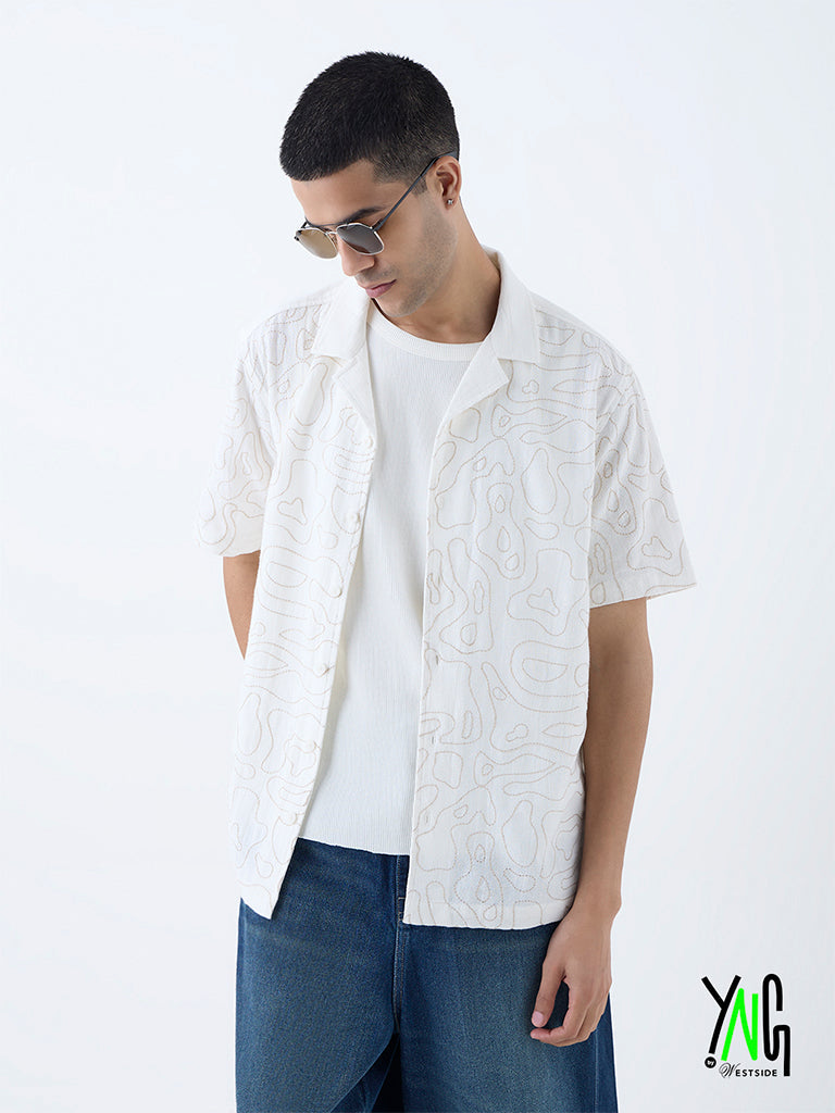 ETA White Embroidered Relaxed-Fit Cotton Shirt