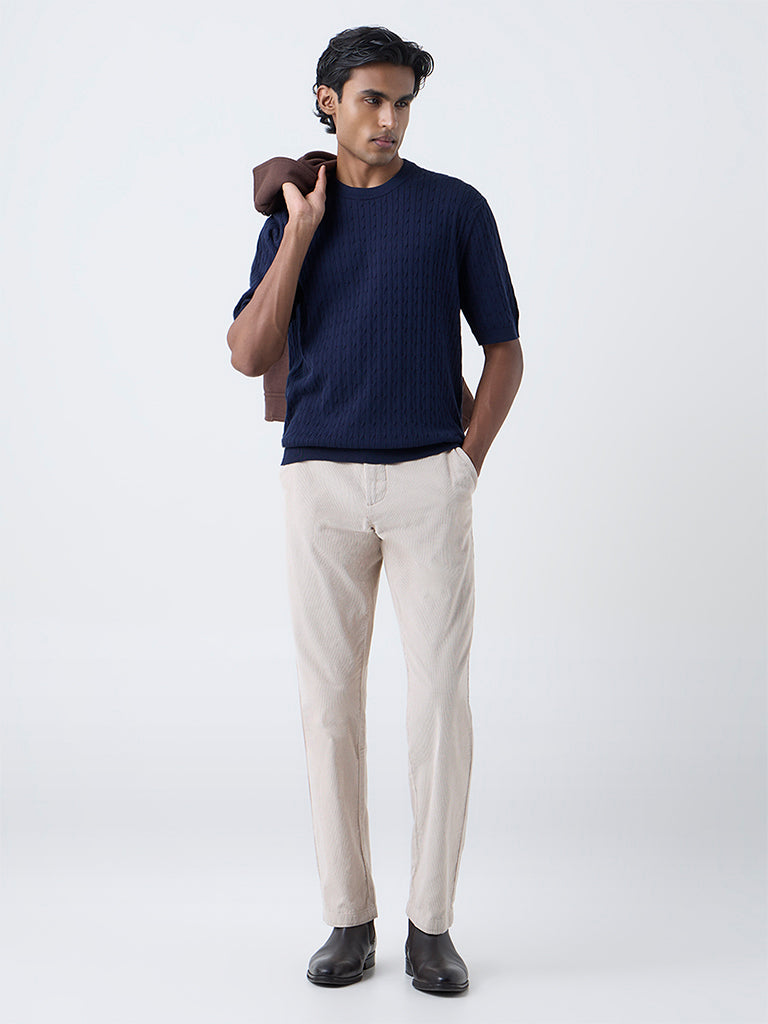 Ascot Beige Mid-Rise Relaxed-Fit Corduroy Chinos