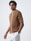 Ascot Tan Self-Striped Relaxed-Fit Cotton-Blend T-Shirt