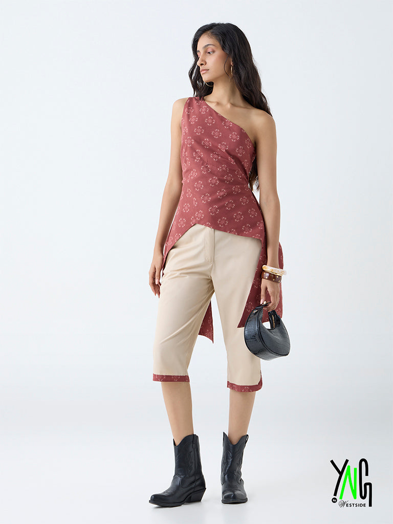 Bombay Paisley Red Floral Design One-Shoulder Cotton Top