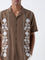 ETA Brown Floral Embroidered Relaxed-Fit Cotton Shirt