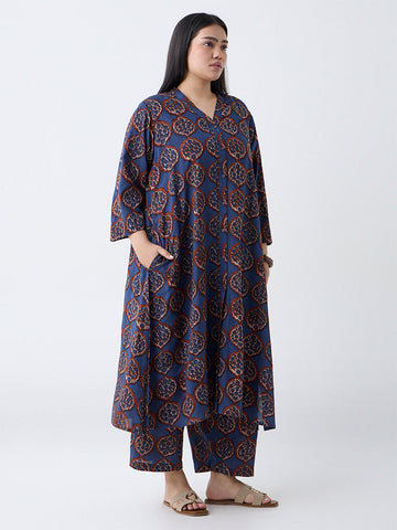 Diza Navy Printed A-Line Kurta
