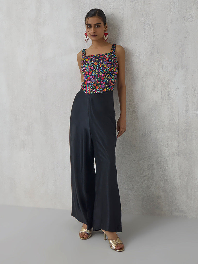 Floral Printed Black Corset Top