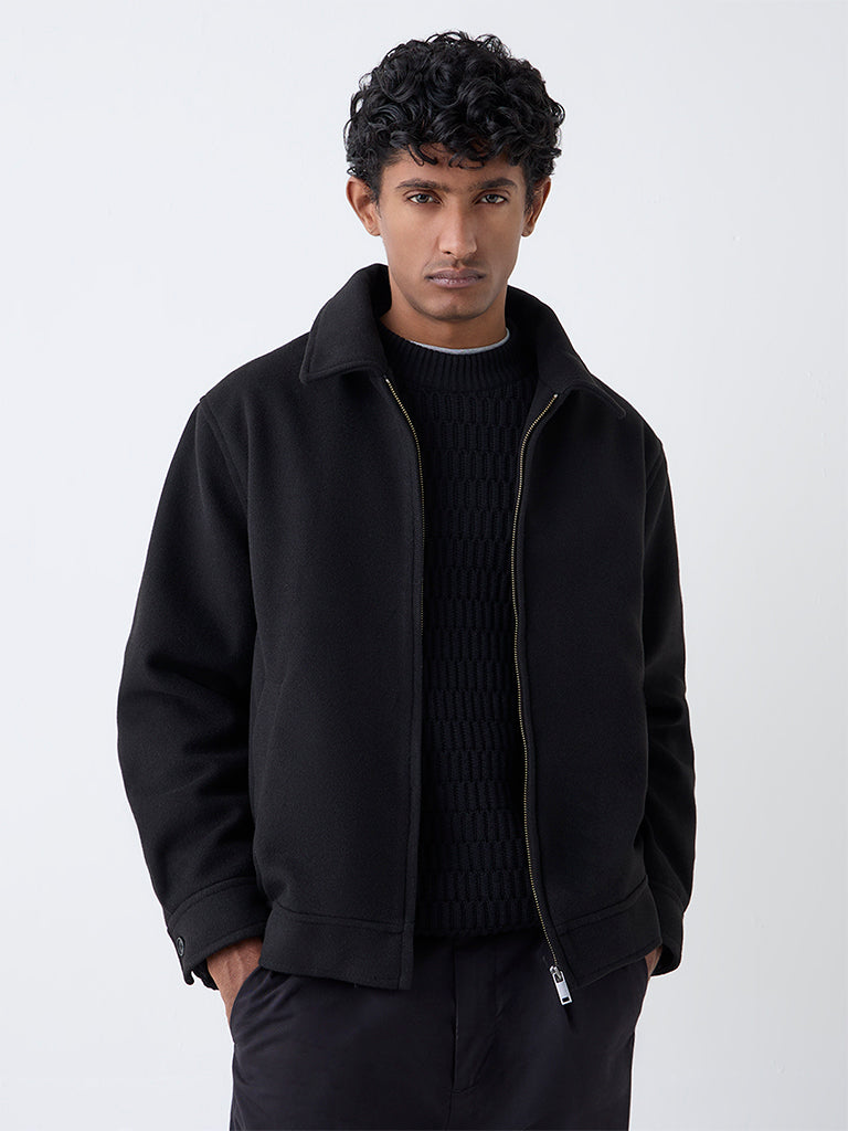 Ascot Black Solid Relaxed-Fit Suede Jacket