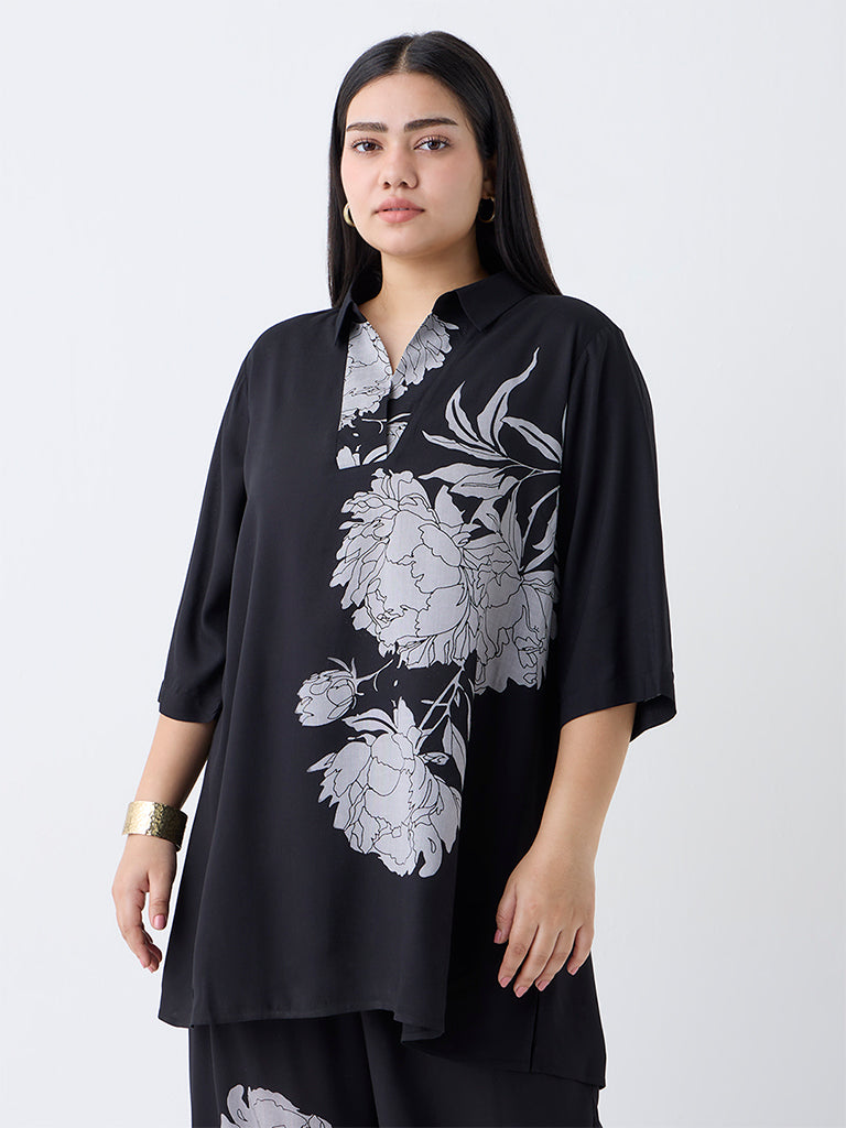 Diza Black Floral Printed Tunic