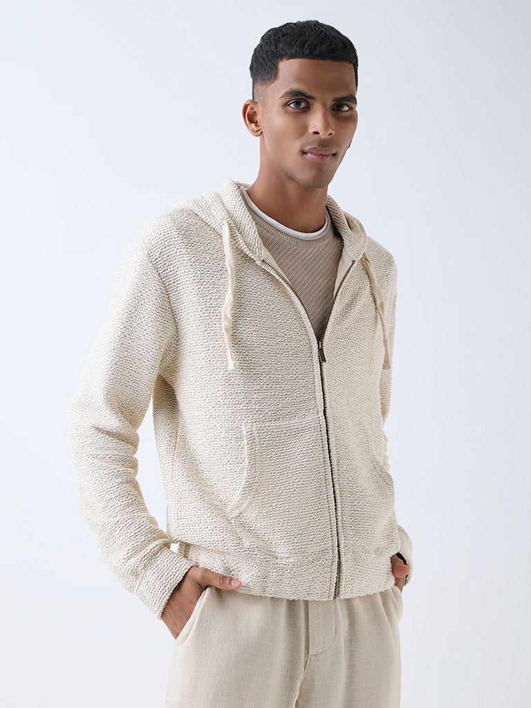 ETA Light Beige Textured Relaxed-Fit Hoodie
