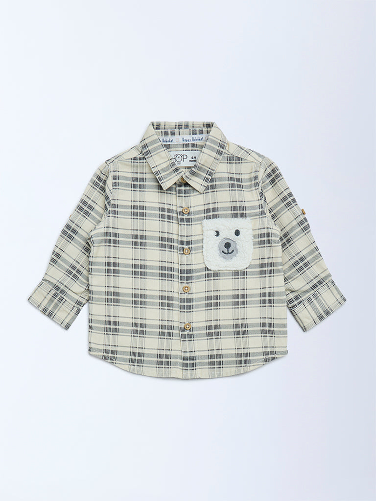 HOP Baby Cream Check Printed Cotton Shirt