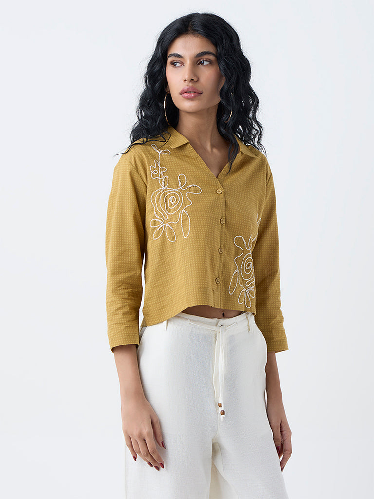 Bombay Paisley Yellow Embroidered Cotton Blouse