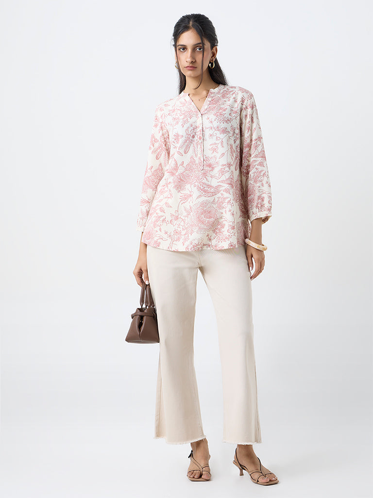 Utsa Dusty Pink Foliage Printed Tunic
