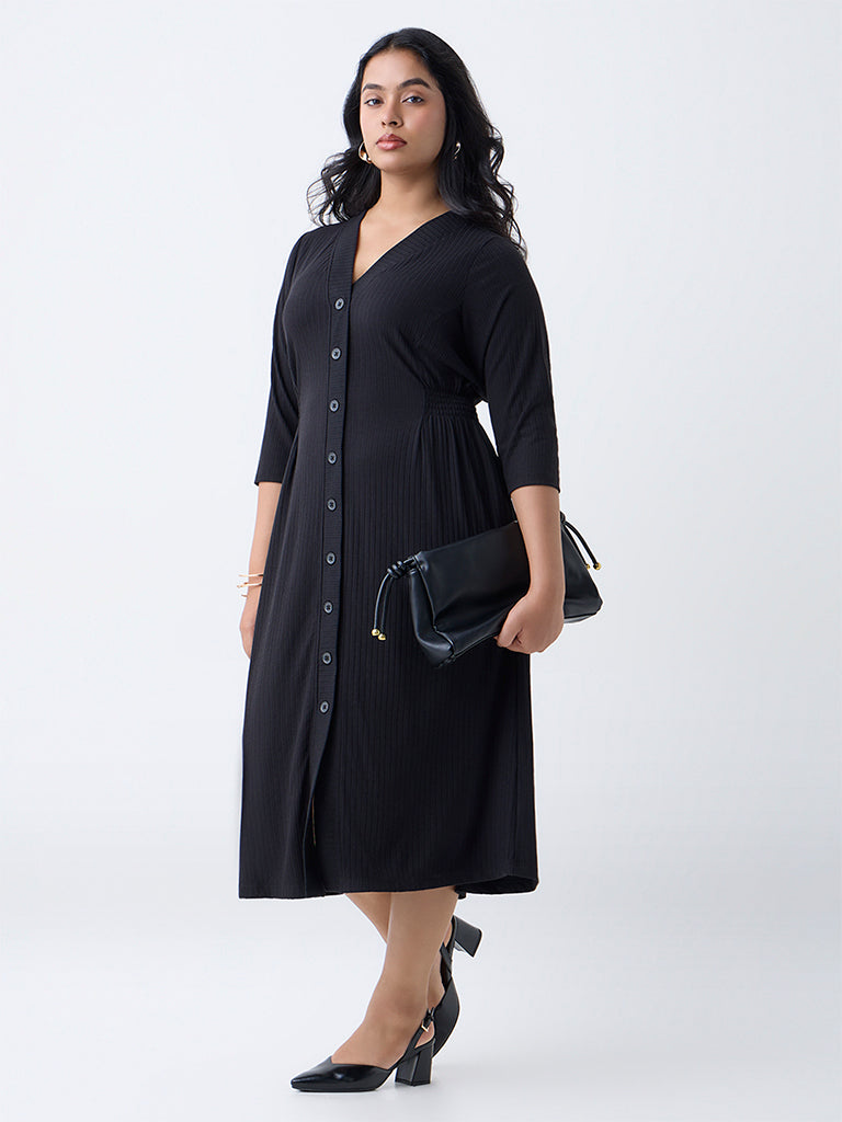 Gia Black Self-Striped Straight Dress