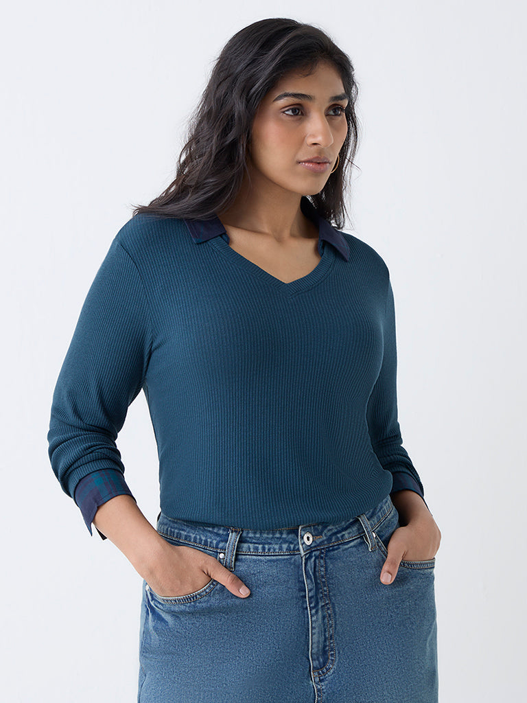 Gia Dark Teal Ribbed Top