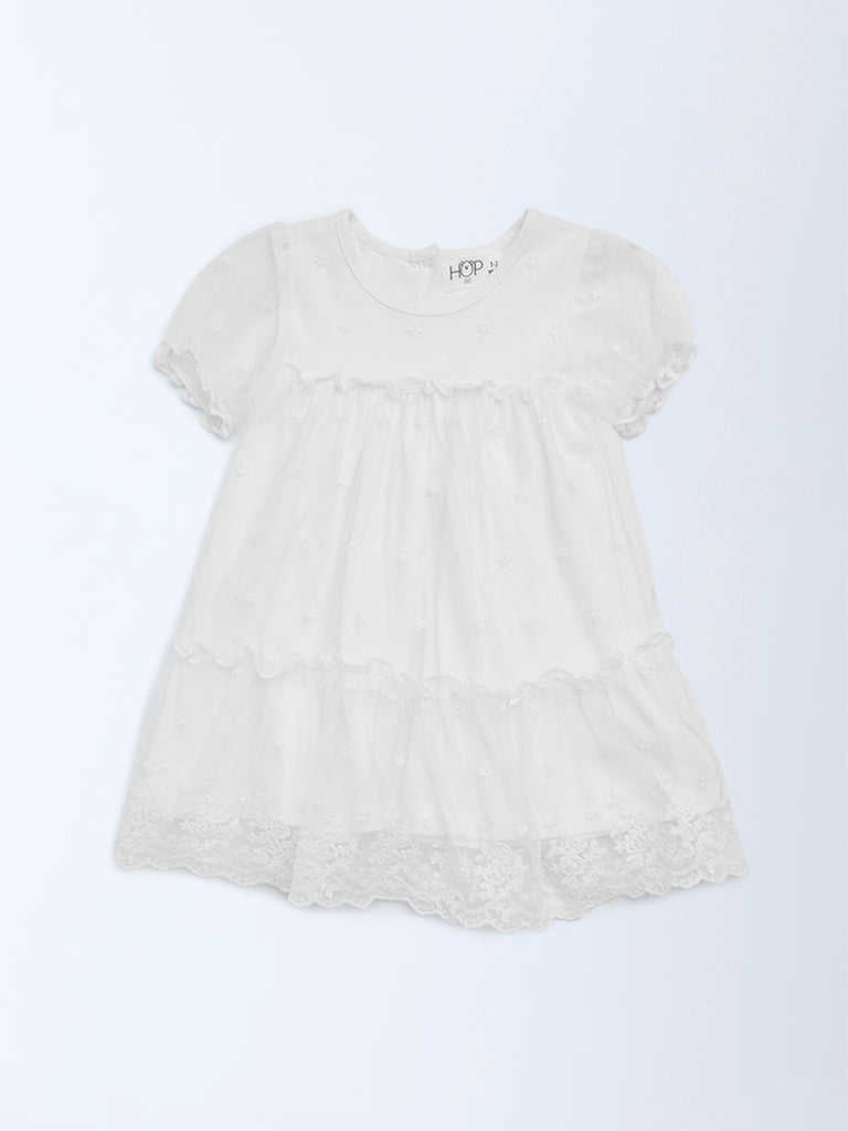 HOP Baby White Lace Detailed Tiered Dress