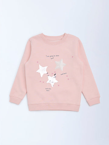 HOP Kids Dusty Pink Embellished Cotton-Blend Sweatshirt