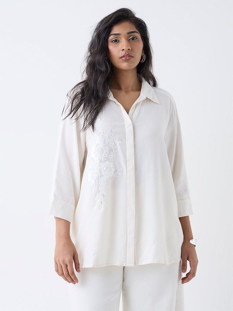 Gia Cream Floral Embellished Shirt