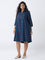 Gia Navy Check Design Quarter-Zip A-Line Dress