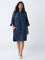 Gia Navy Check Design Quarter-Zip A-Line Dress