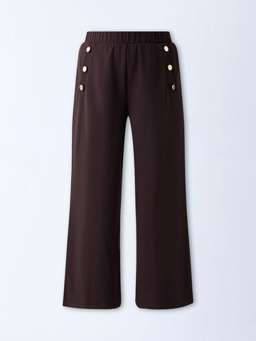 Gia Dark Brown Solid High-Rise Trousers