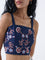 Bombay Paisley Indigo Floral Embroidered Cotton-Blend Top