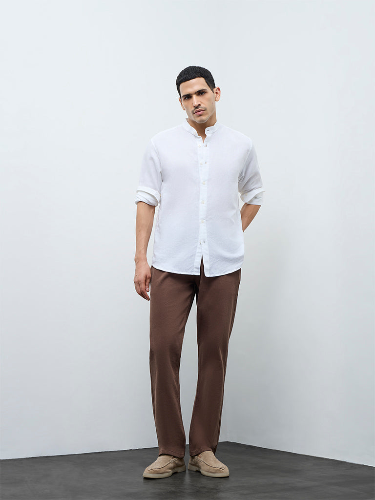 Ascot White Solid Relaxed-Fit Shirt
