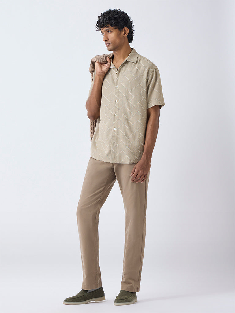 Ascot Taupe Printed Relaxed-Fit Shirt