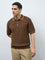 Ascot Tan Knit-Textured Relaxed-Fit Cotton-Blend Polo T-Shirt