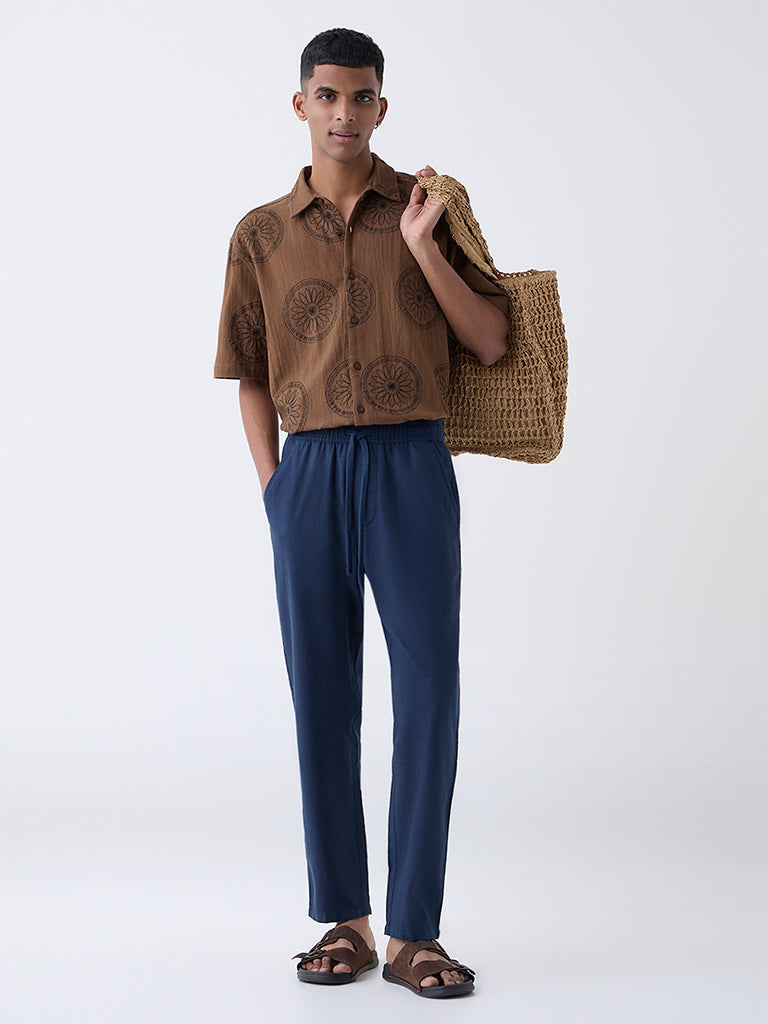 ETA Navy Relaxed-Fit Mid-Rise Cotton-Blend Pants