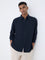 ETA Navy Solid Relaxed-Fit Cotton Shirt