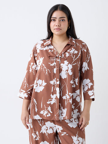 Gia Brown Foliage Design Blouse