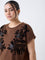 Gia Dark Brown Floral Pattern Cotton T-Shirt