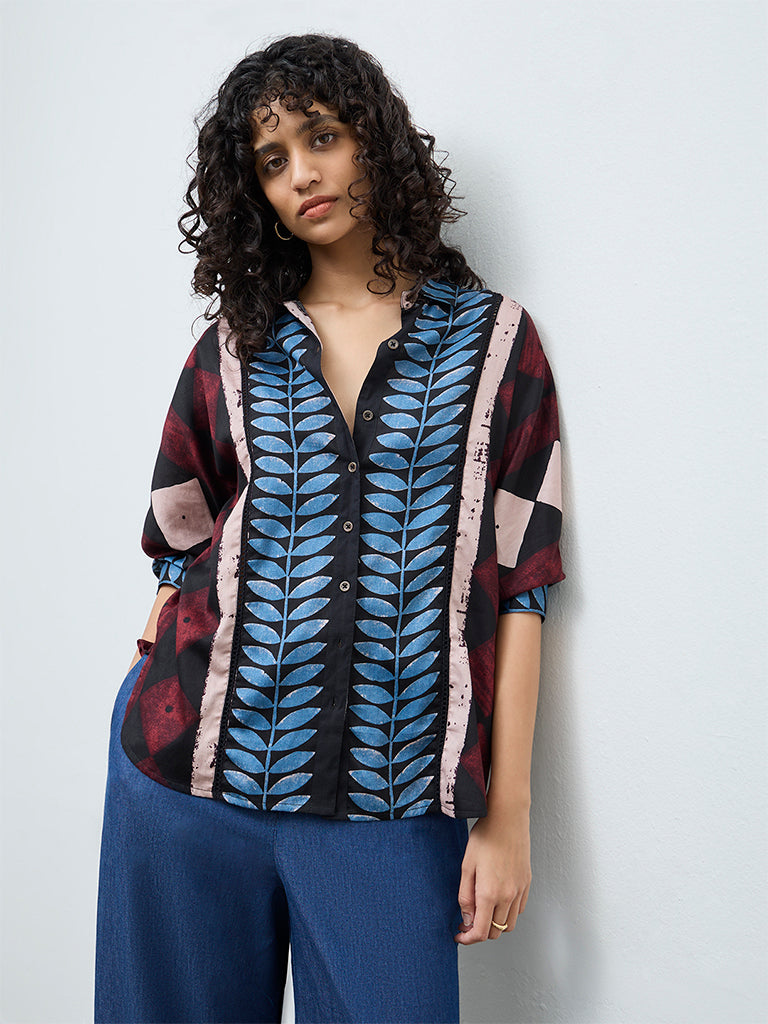 Utsa Black Floral Printed Cotton Tunic