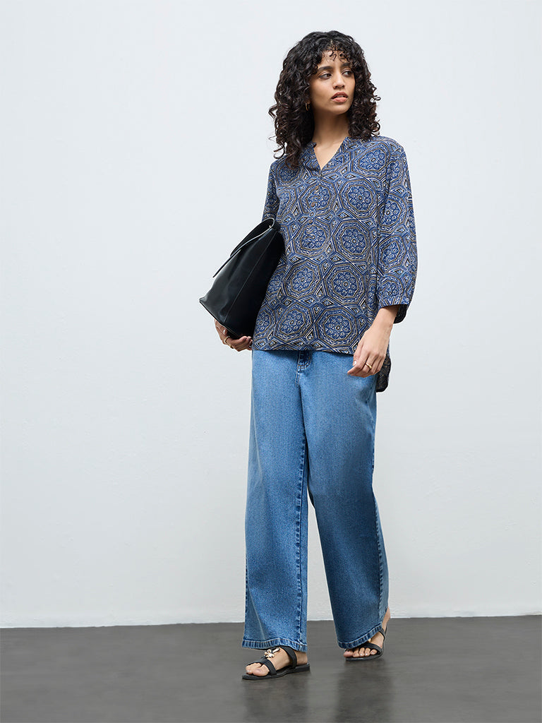 Utsa Blue Printed Tunic